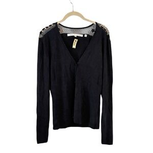 Max Studio Womens Flower Crochet‎ Trim Sweater Cardigan Size M Beaded Career